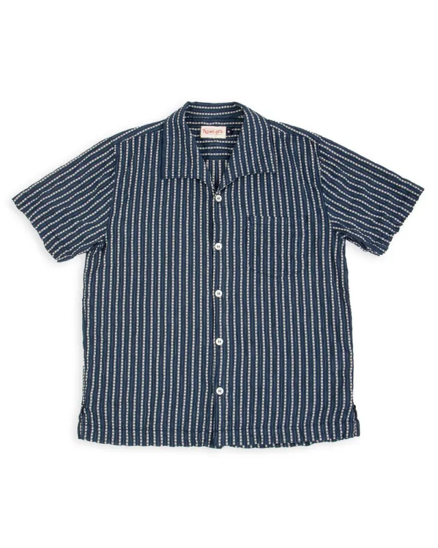 Cayucos S/S Shirt - Jacquard Navy made by Freenote Cloth