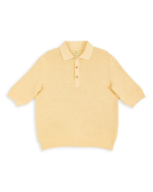 Honeycomb Knitted Polo - Butter Yellow made by De Bonne Facture