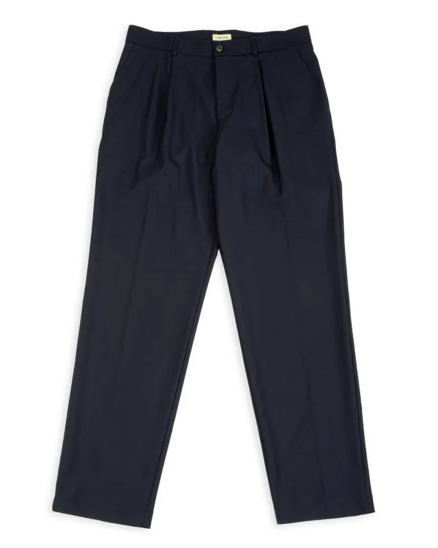One Pleat Trousers - Navy Wool made by De Bonne Facture