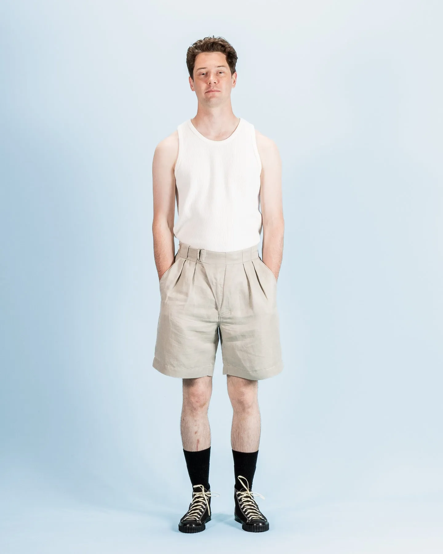 Oblique Shorts - Natural Silk Linen Fine HBT sold by Standard and Strange product image thumbnail 3