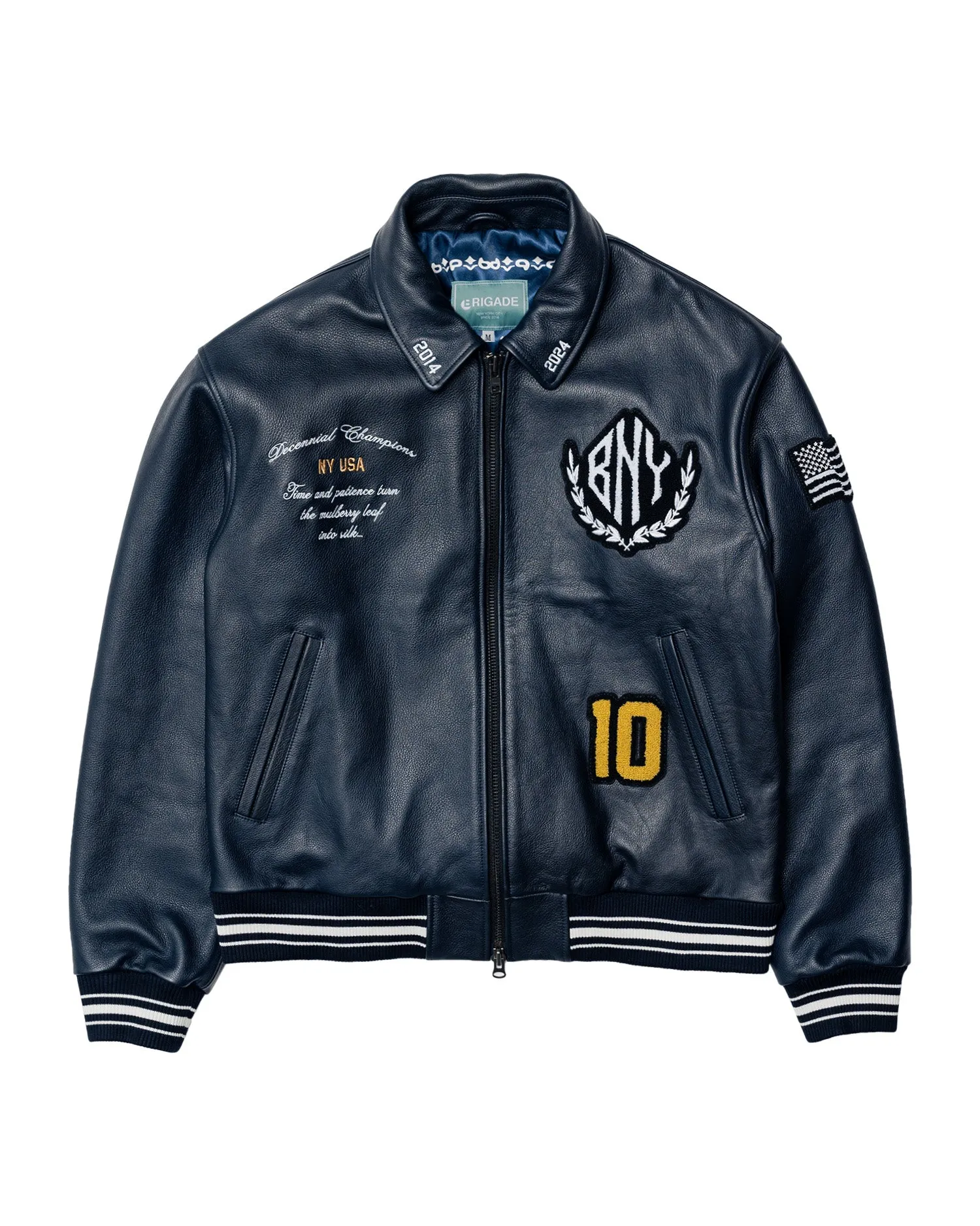 Decennial Leather Varsity Jacket sold by Brigade USA