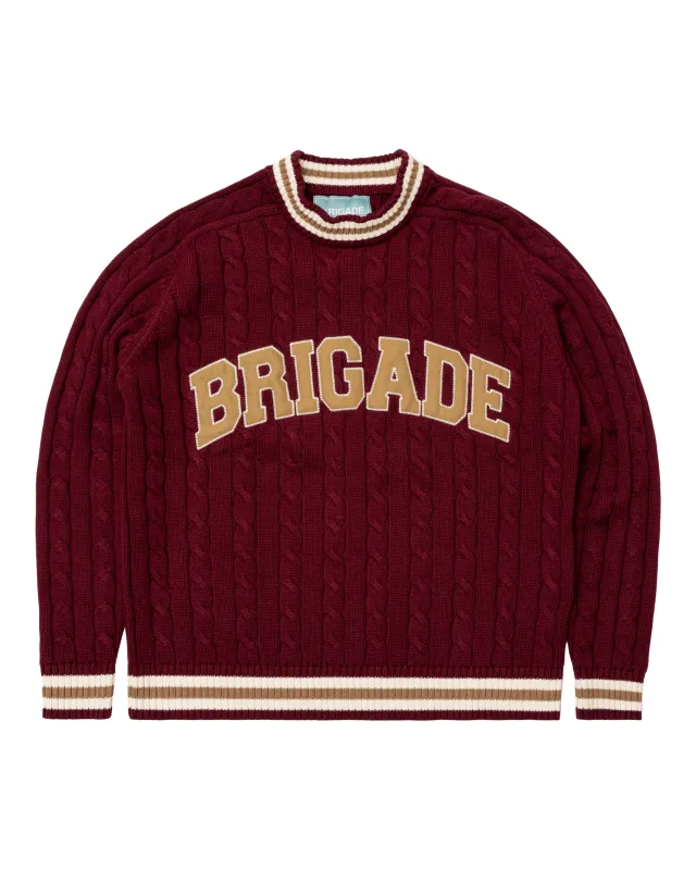 Varsity Cable Knit Sweater sold by Brigade USA