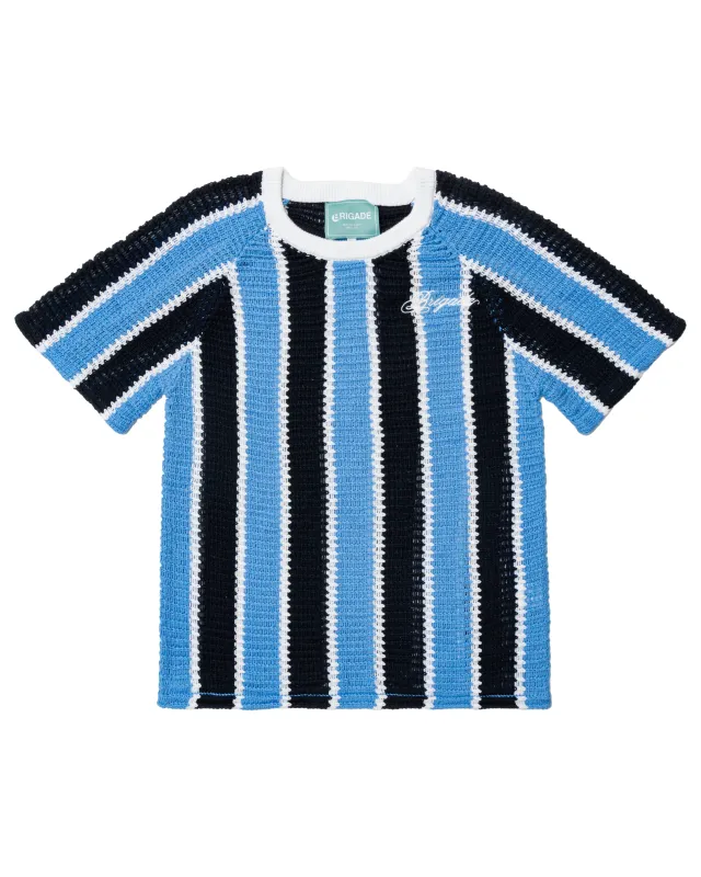 Striped Script Knit T-Shirt sold by Brigade USA