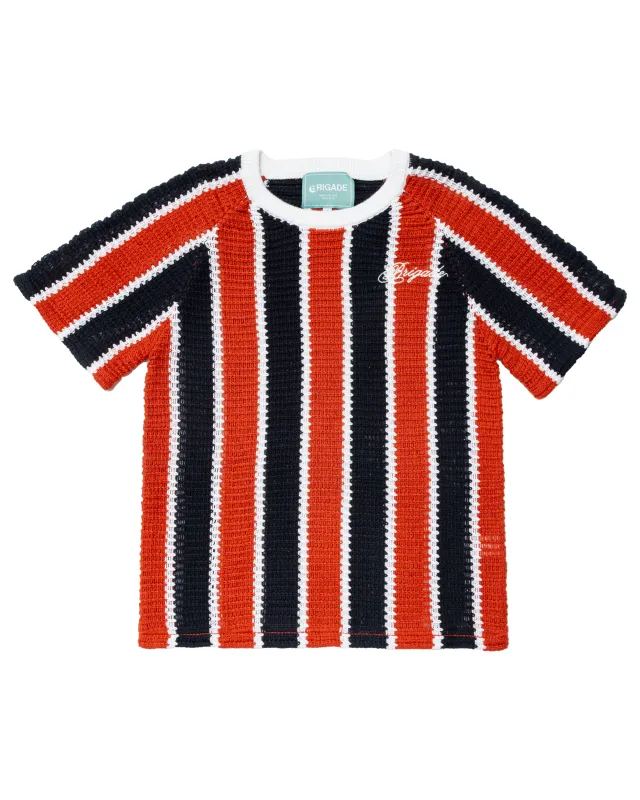 Striped Script Knit T-Shirt sold by Brigade USA