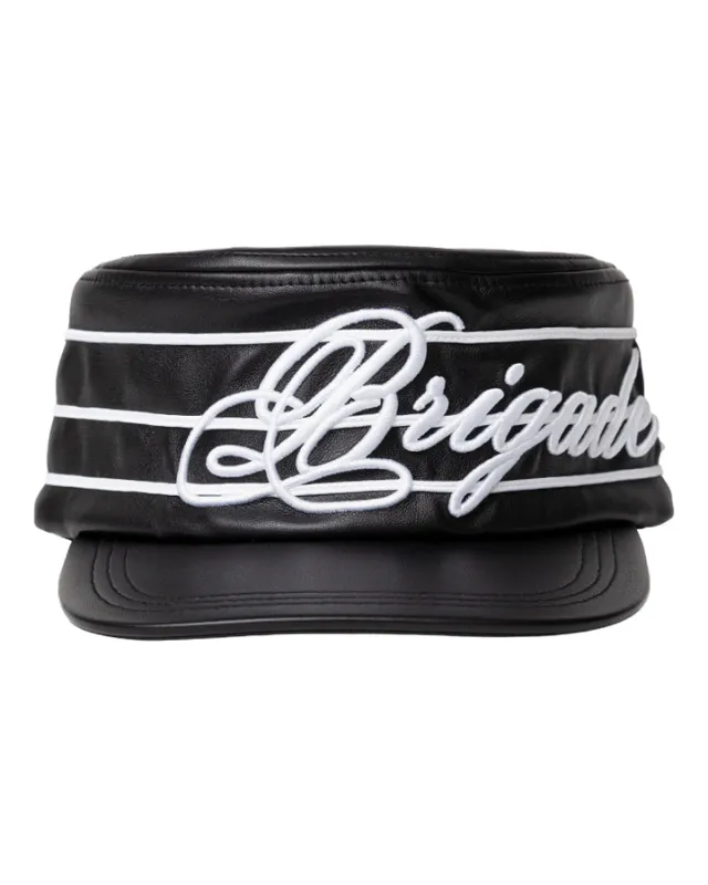 Leather Pillbox Hat made by Brigade USA
