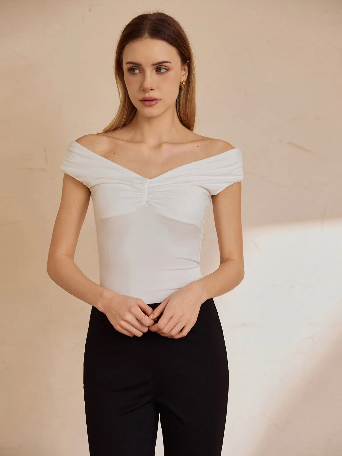 Basic Solid Off-Shoulder Top sold by COMMENSE product image thumbnail 3
