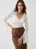 Floral Sheer Long Sleeve Lace Top sold by COMMENSE