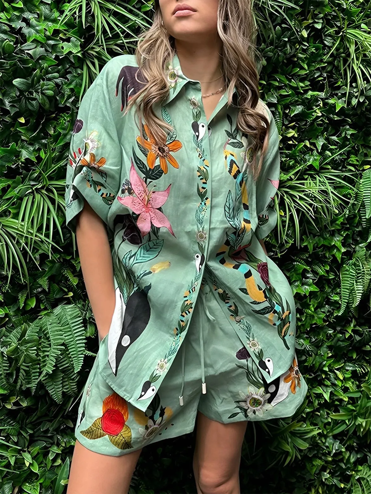 Oversized Floral Print Shorts Set sold by COMMENSE product image thumbnail 2