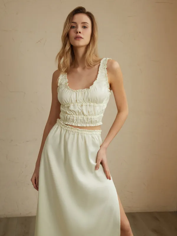 Pleated Lettuce Trim Tank Top sold by COMMENSE