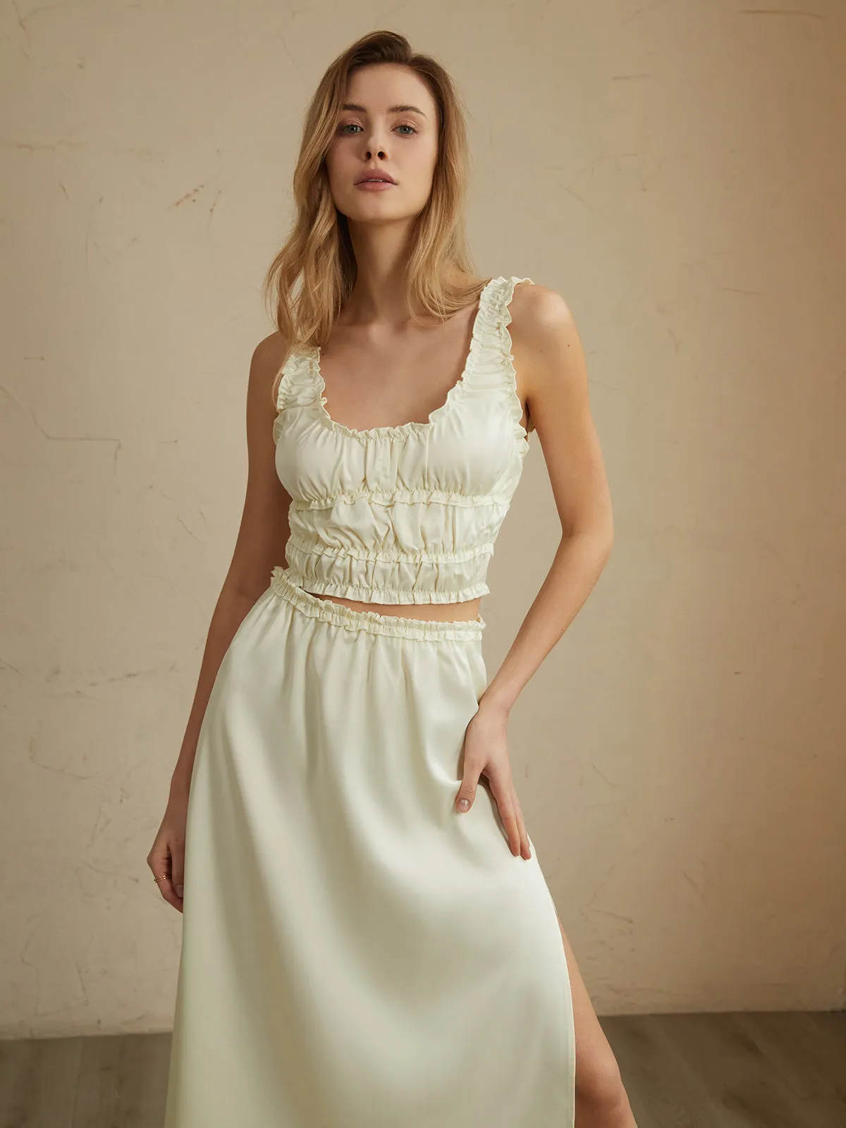 Pleated Lettuce Trim Tank Top sold by COMMENSE