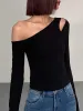 Cut Out Asymmetric Off Shoulder Slinky Long Sleeve Shirt sold by COMMENSE