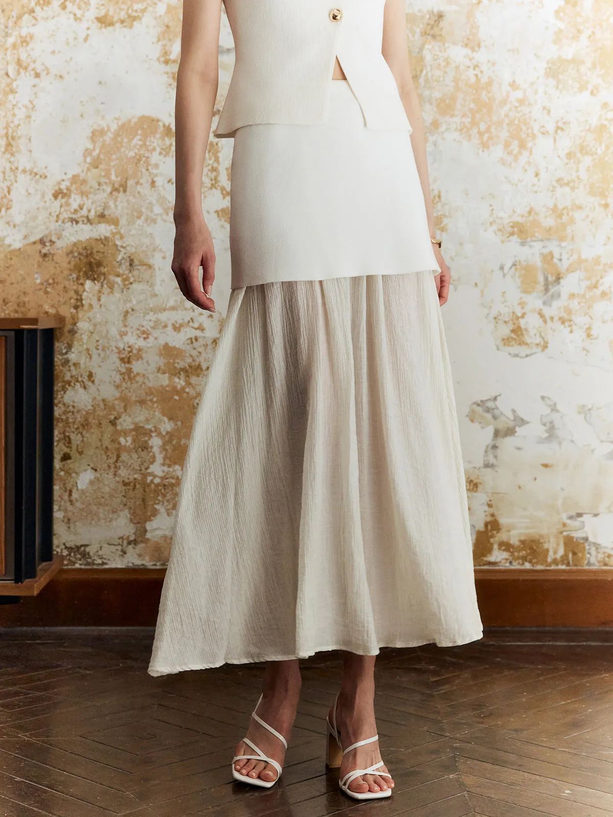 Panel Pleated Maxi Skirt sold by COMMENSE product image thumbnail 2