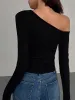 Cut Out Asymmetric Off Shoulder Slinky Long Sleeve Shirt sold by COMMENSE