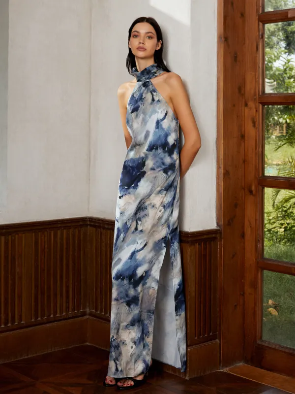 Love Era Tie Dye Satin Halter Long Dress sold by COMMENSE