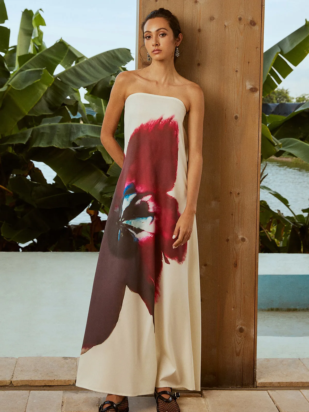 Floral Print Off Shoulder Backless Wrap Long Dress sold by COMMENSE product image thumbnail 3