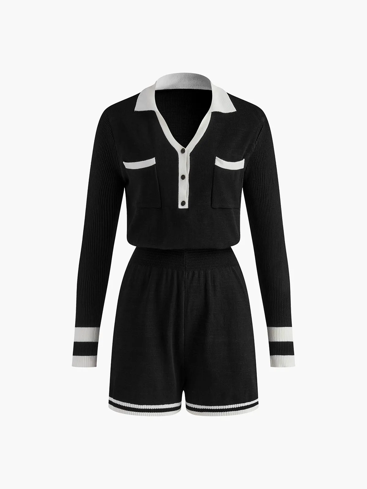 Contrast Binding V-Neck Knit Jumpsuits sold by COMMENSE