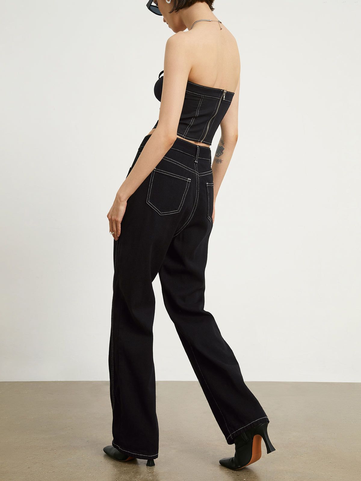 Minimalist Black Denim Straight Leg Jeans sold by COMMENSE product image thumbnail 5