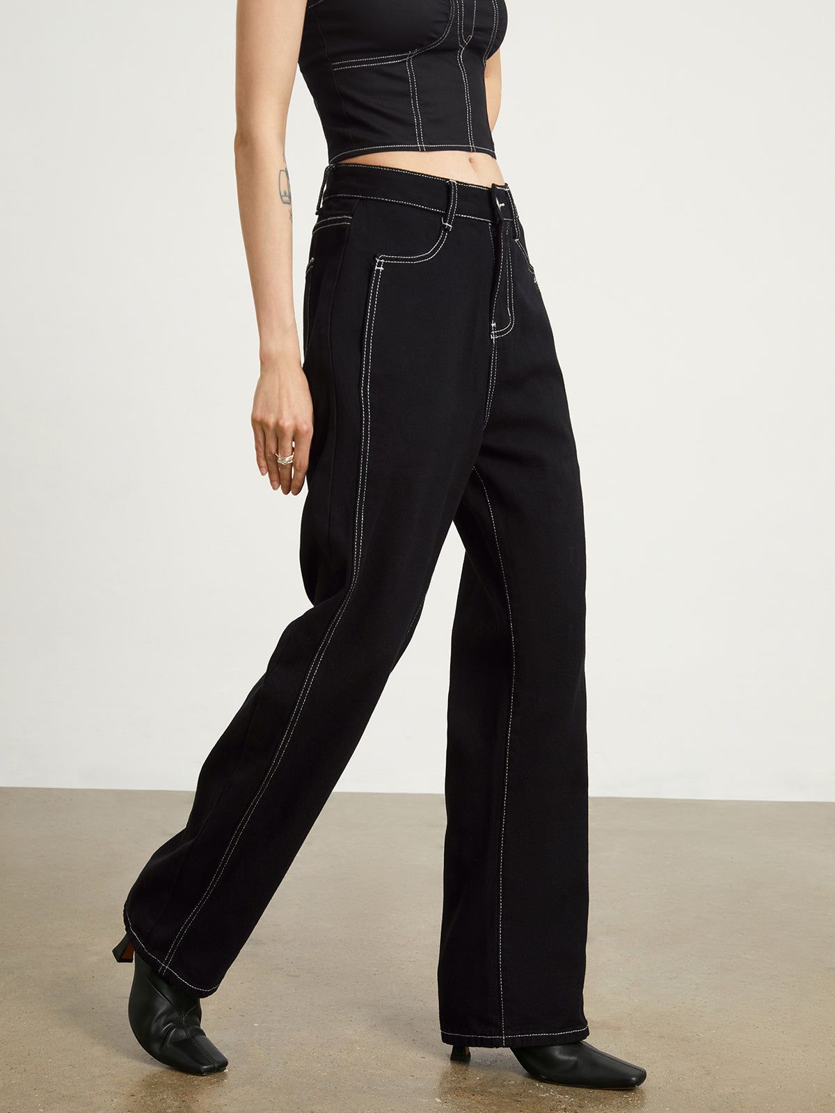 Minimalist Black Denim Straight Leg Jeans sold by COMMENSE product image thumbnail 2