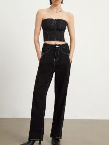 Minimalist Black Denim Straight Leg Jeans sold by COMMENSE