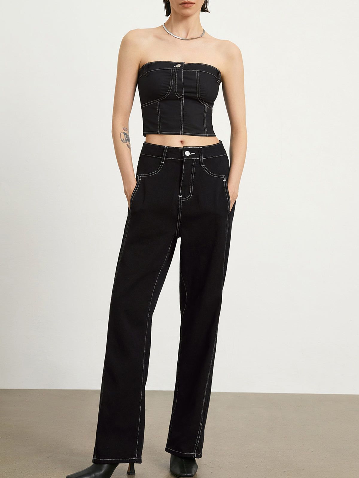 Minimalist Black Denim Straight Leg Jeans sold by COMMENSE product image thumbnail 3