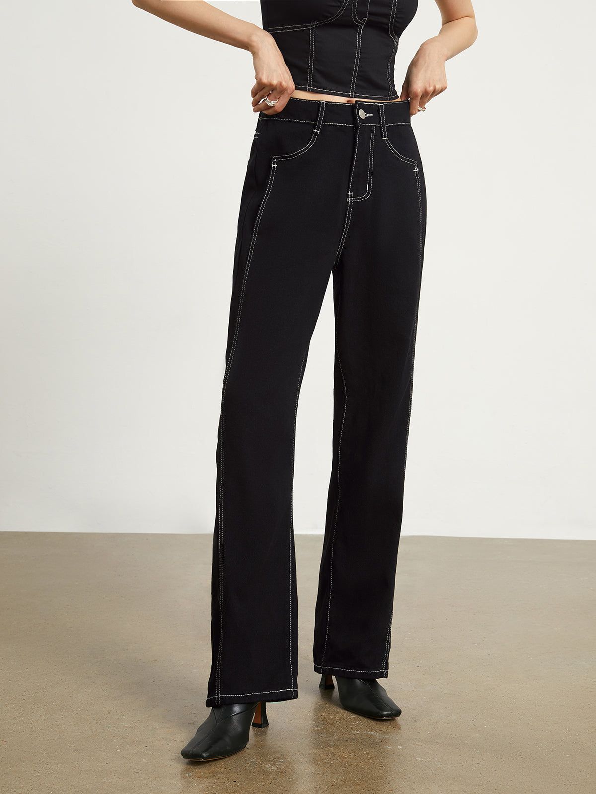 Minimalist Black Denim Straight Leg Jeans sold by COMMENSE product image thumbnail 4