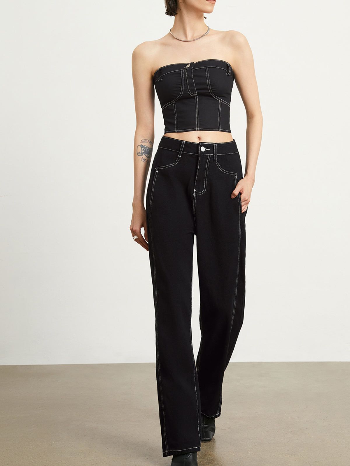 Minimalist Black Denim Straight Leg Jeans sold by COMMENSE