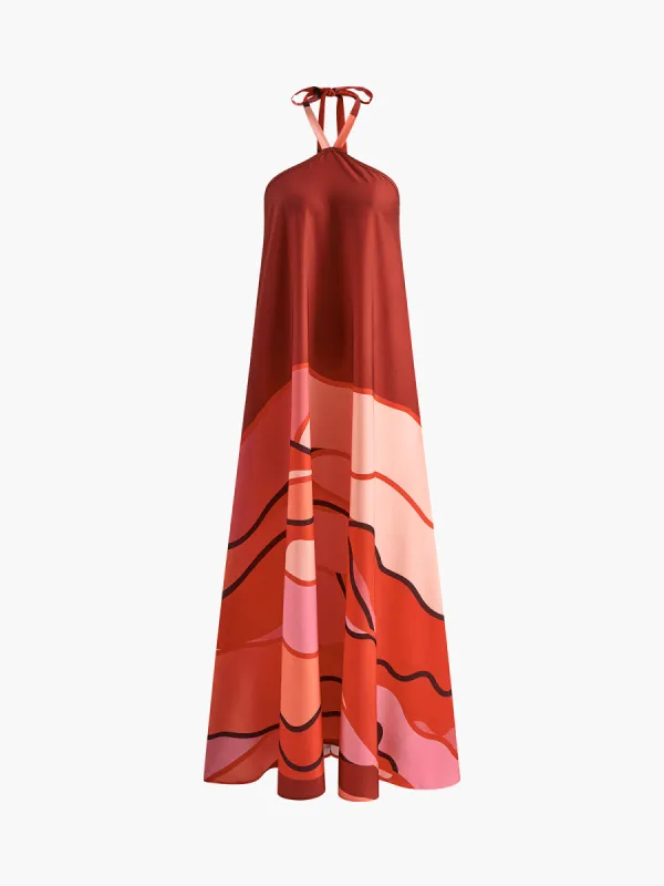 Printed Draped Halter Long Dress sold by COMMENSE