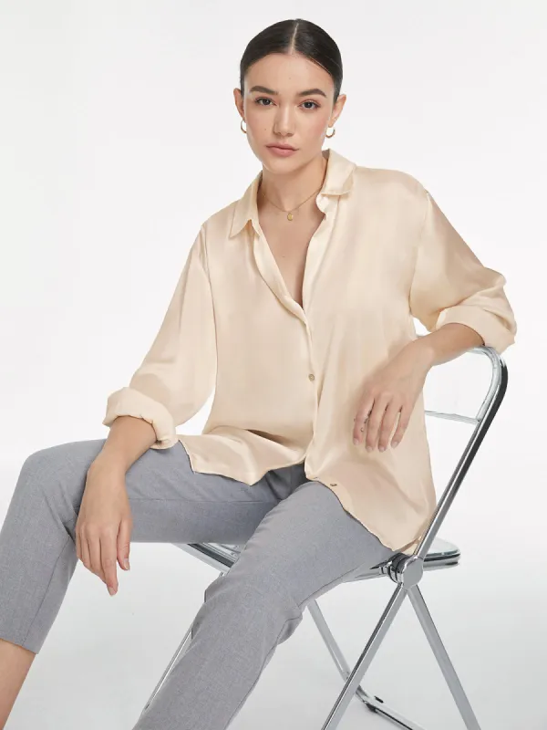 Relaxed Flowy Satin Button Up Shirt sold by COMMENSE