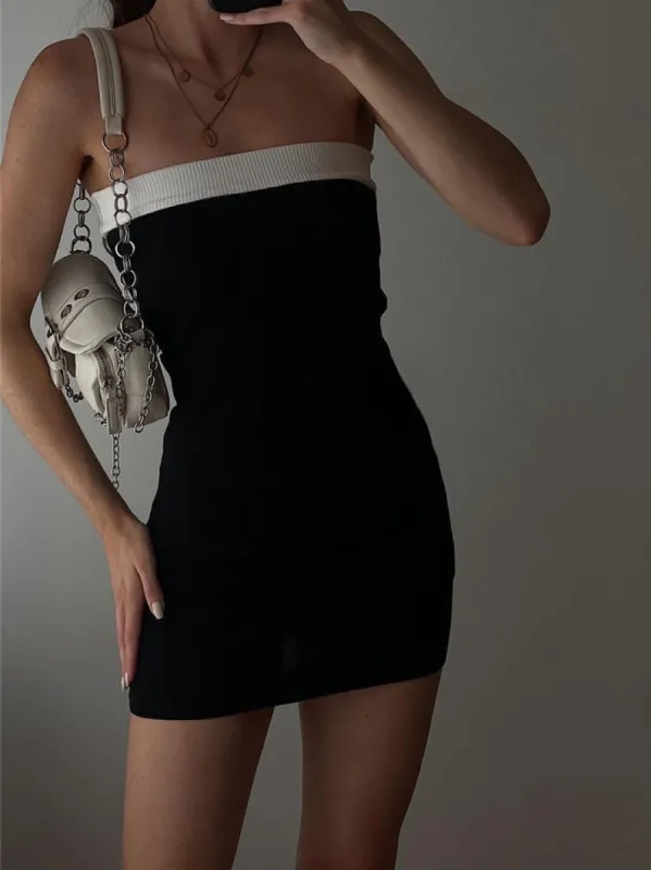 Contrast Trim Bodycon Short Dress sold by COMMENSE