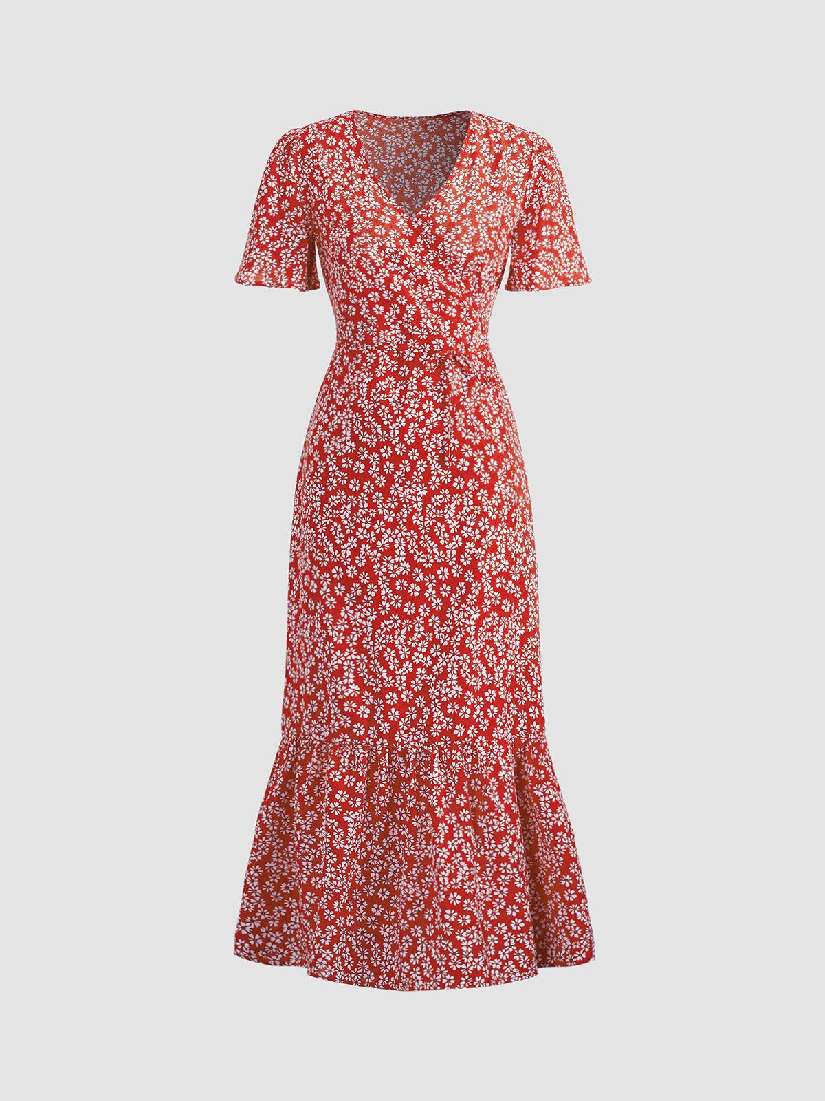 Ruby Daisies Floral Ruffle Hem Wrap Midi Dress sold by COMMENSE