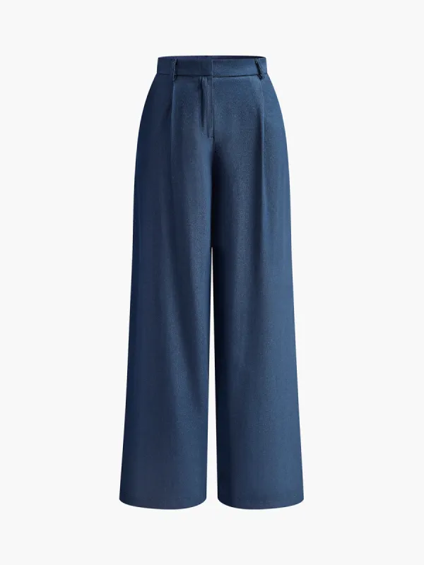 High-Waist Pleated Baggy Denim Pants sold by COMMENSE