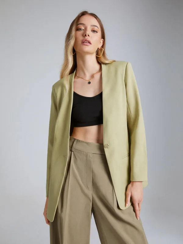 Open Front Single Button Long Blazer sold by COMMENSE