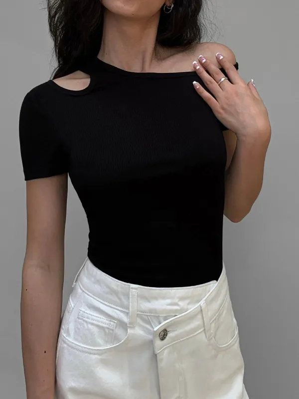 Slinky Cutout Short Sleeve Top sold by COMMENSE