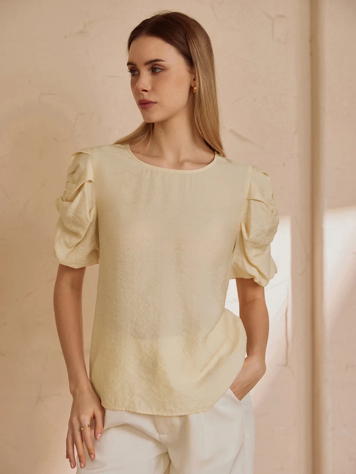 Solid Semi-Sheer Blouse sold by COMMENSE product image thumbnail 3