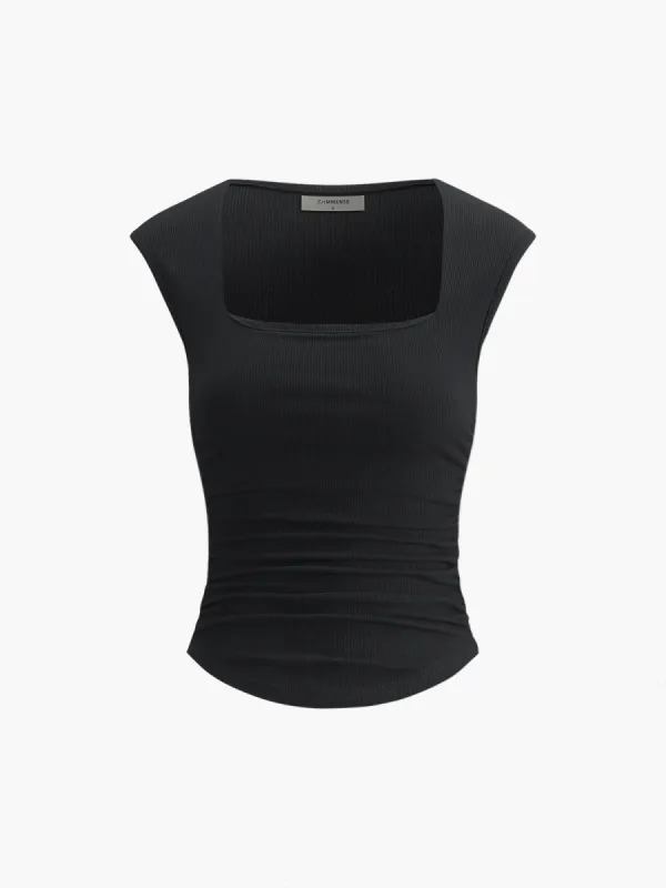 Solid Basic Cap Sleeve Top sold by COMMENSE