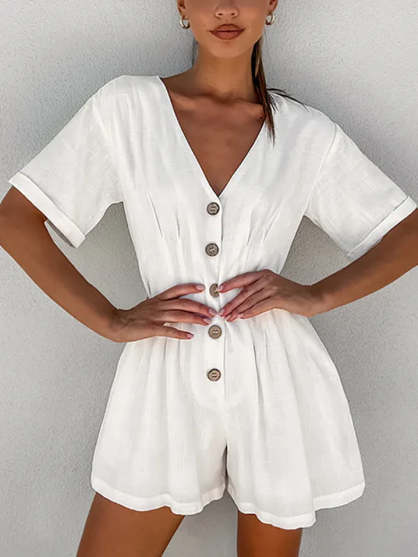 Button Down Linen Cotton Jumpsuit sold by COMMENSE