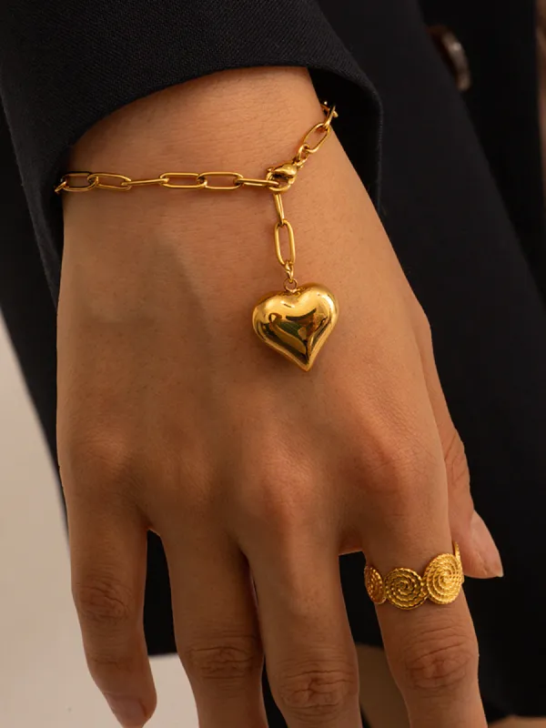 Heart Pendant Chain Link Bracelet sold by COMMENSE