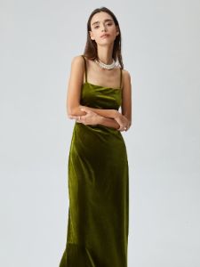 Velvet Zippered Slit Long Dress sold by COMMENSE