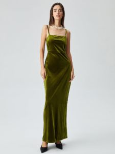 Velvet Zippered Slit Long Dress sold by COMMENSE