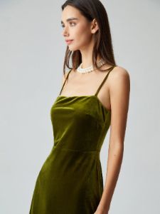 Velvet Zippered Slit Long Dress sold by COMMENSE
