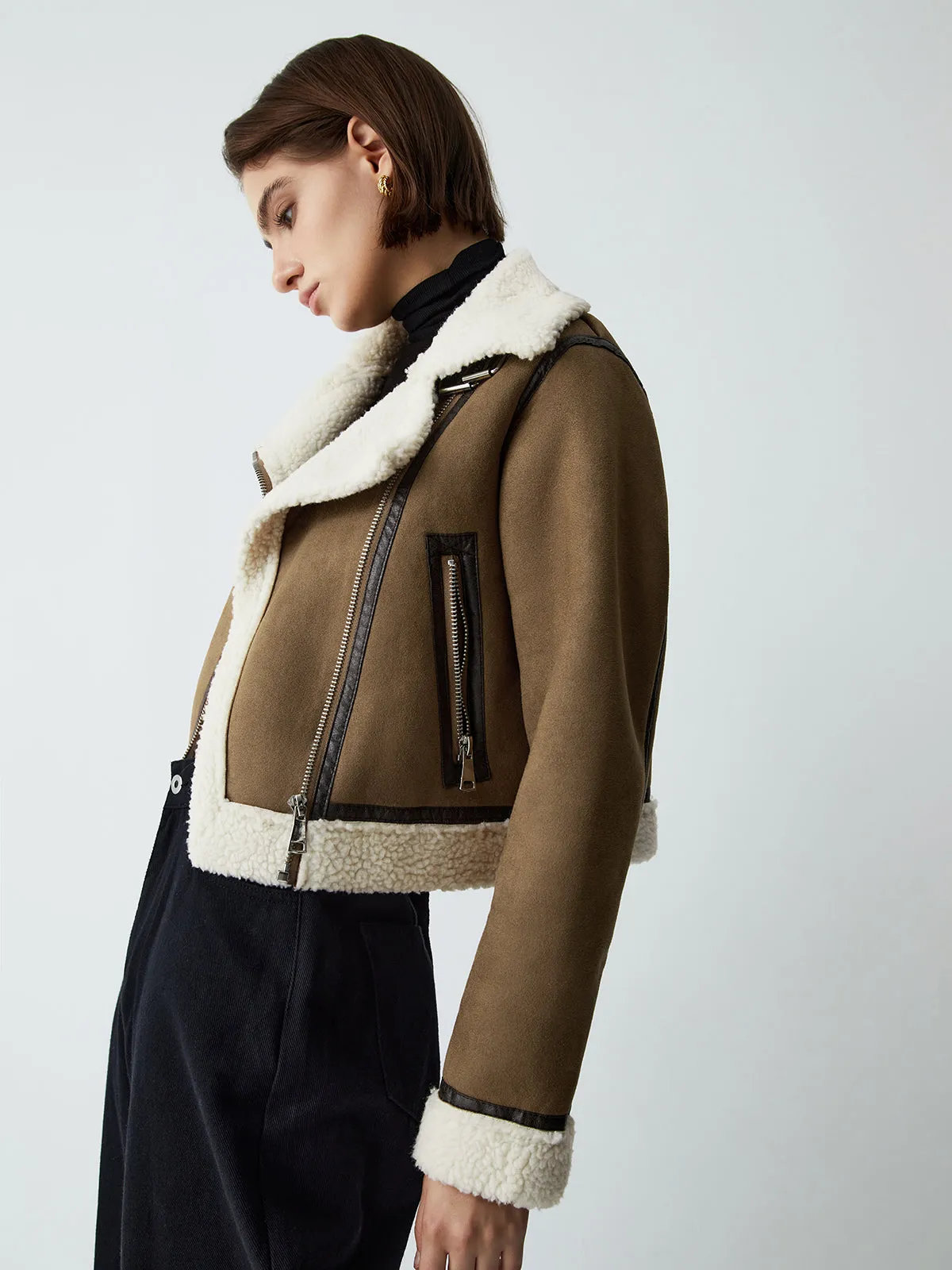 Sherpa Lined Shearling Leather Aviator Jacket sold by COMMENSE product image thumbnail 2