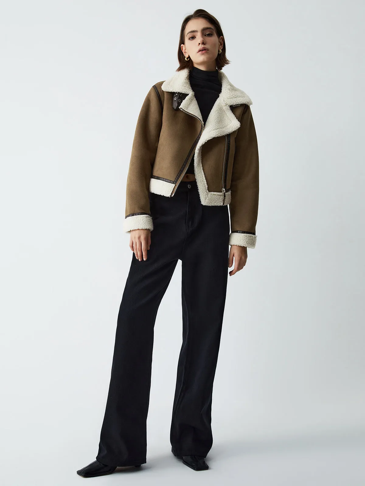 Sherpa Lined Shearling Leather Aviator Jacket sold by COMMENSE product image thumbnail 3