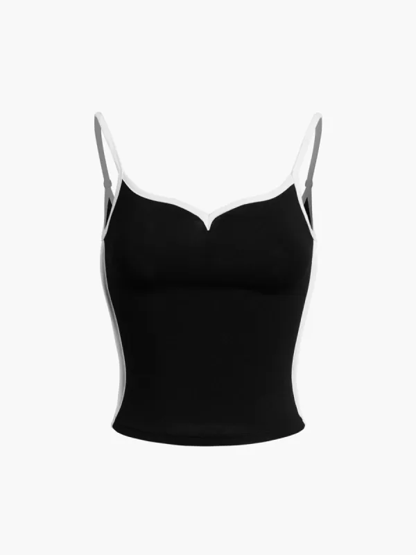 Contrast Trim Sweetheart Ribbed Crop Cami Top sold by COMMENSE