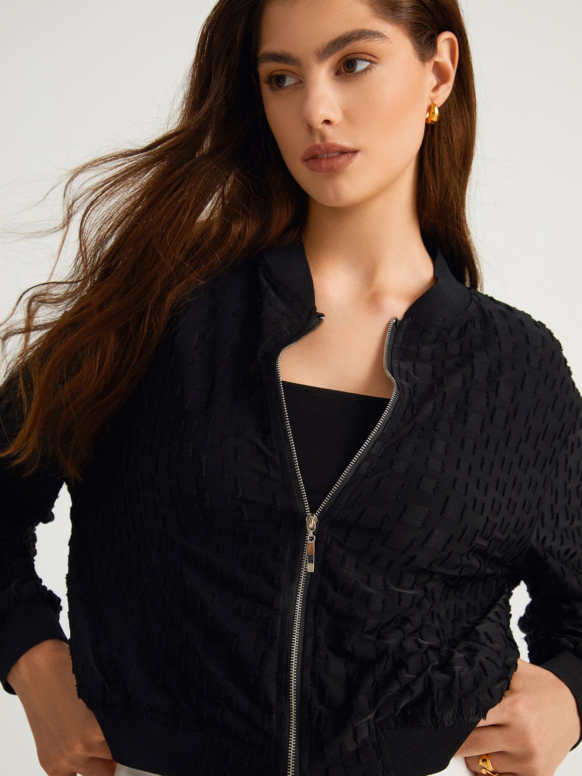 Textured Zippered Jacket sold by COMMENSE product image thumbnail 4