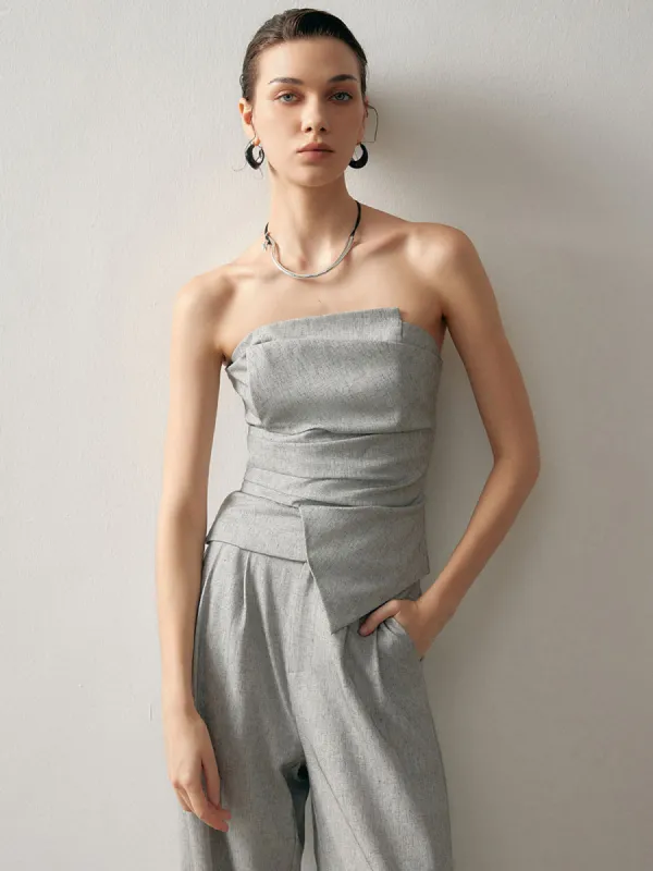 Linen Blend Pleated Slim Pants Set made by COMMENSE