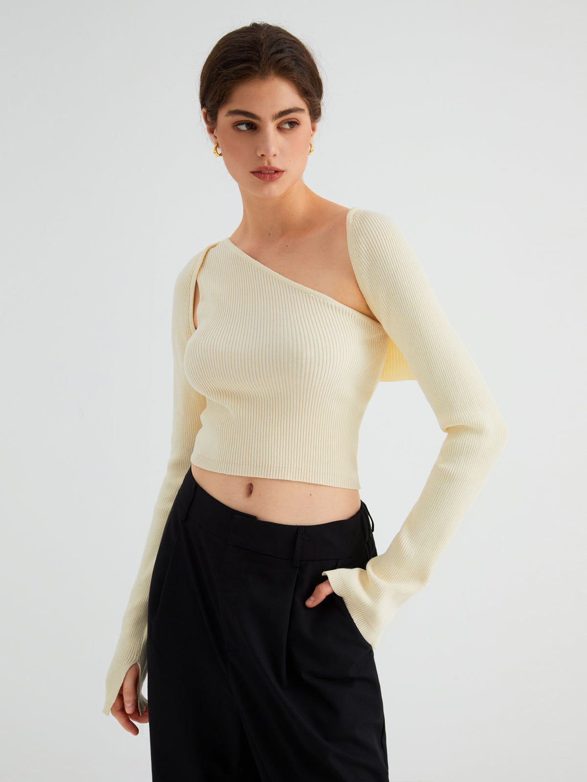 Bolero One Shoulder Two Piece Crop Sweater Set sold by COMMENSE product image thumbnail 2
