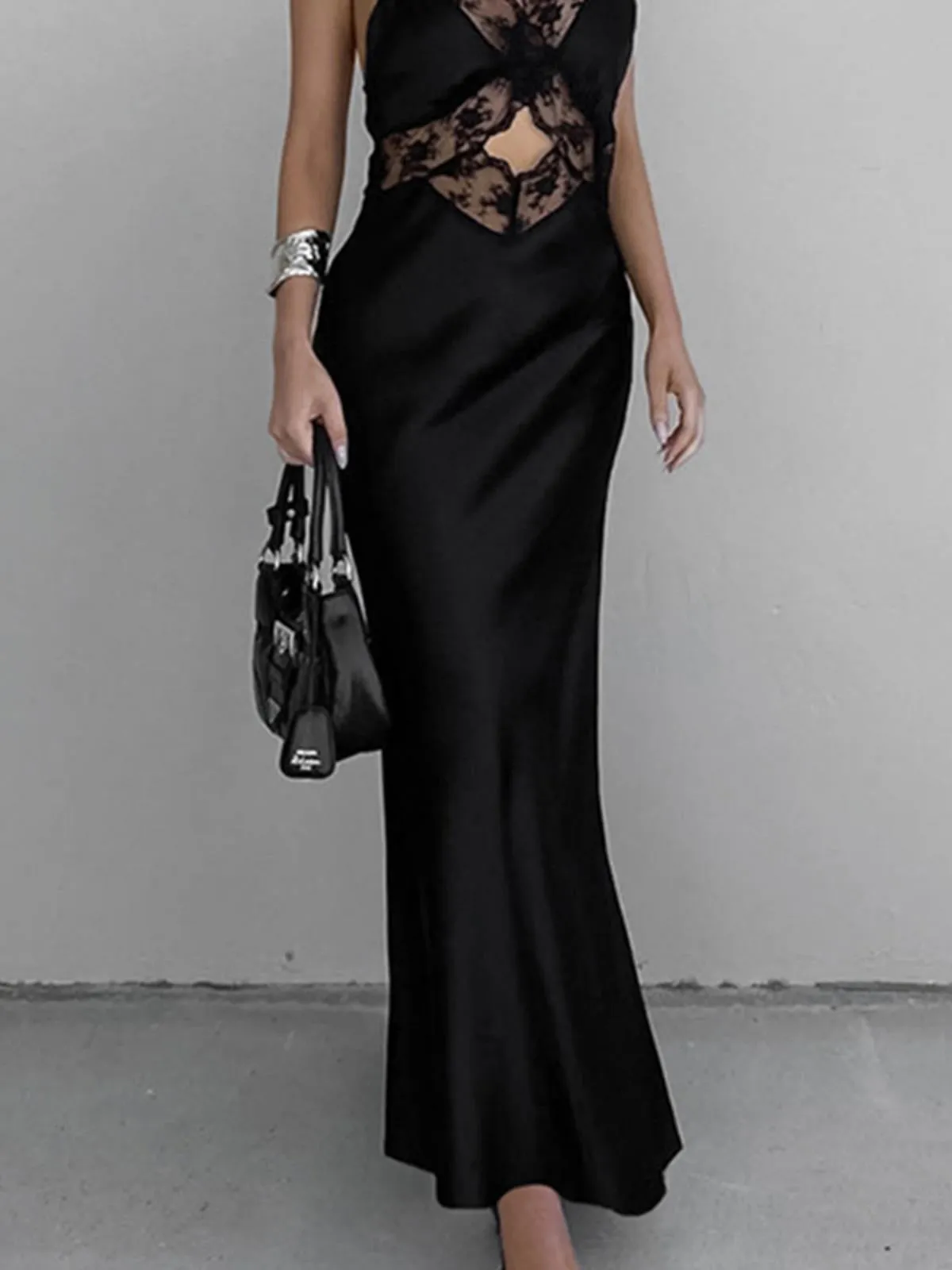 Cutout Lace Trim Stain Long Dress sold by COMMENSE product image thumbnail 4