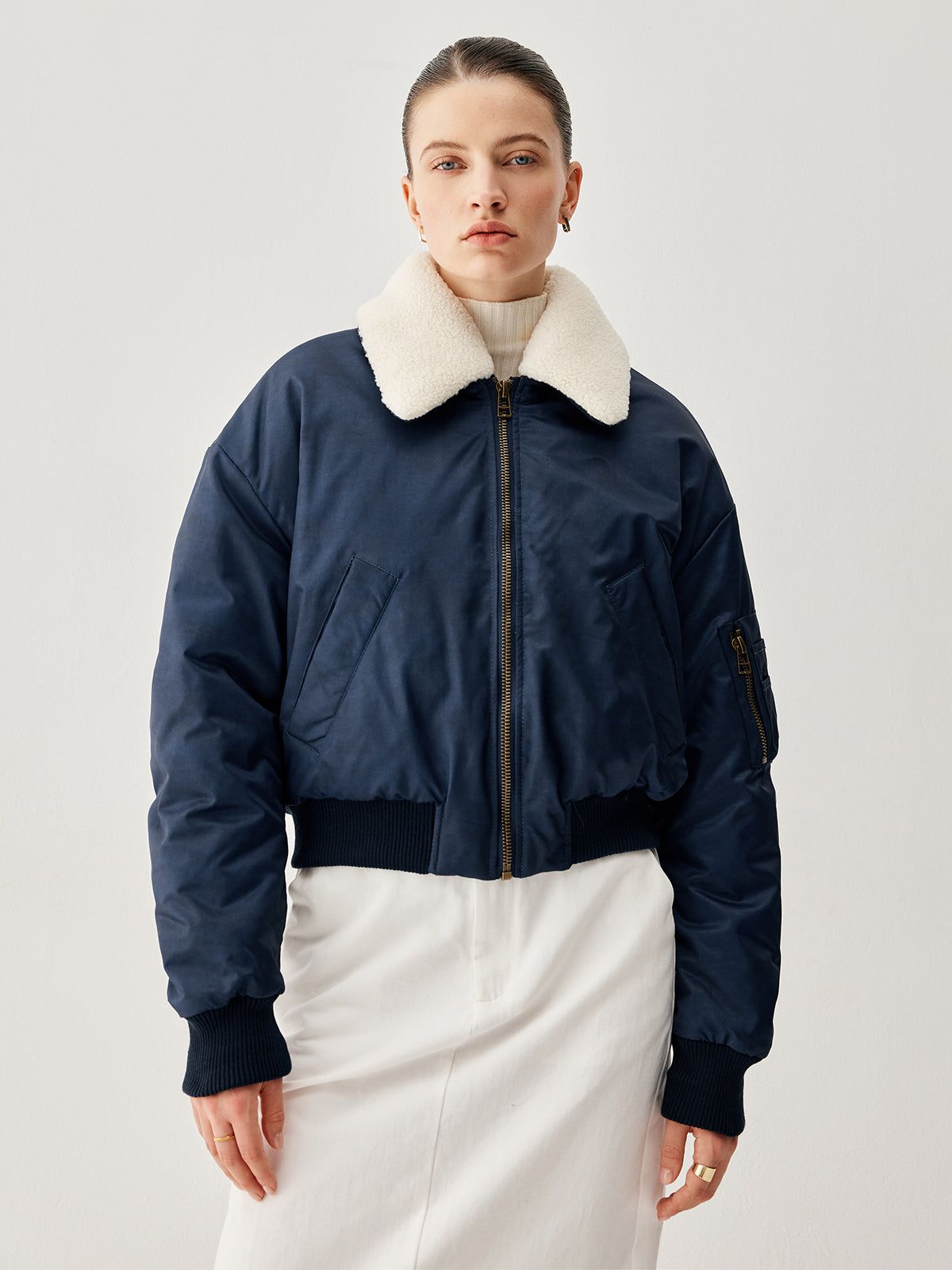 Sherpa Lined Patchwork Detachable Collar Jacket sold by COMMENSE product image thumbnail 4