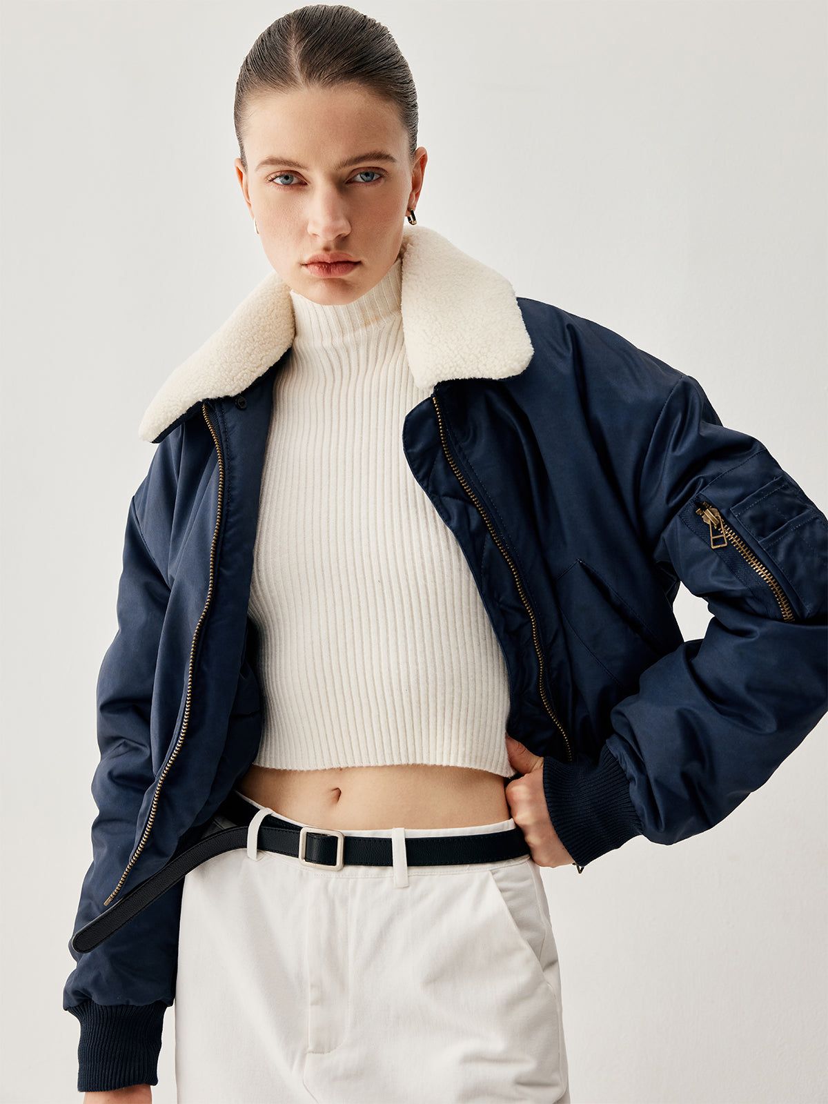 Sherpa Lined Patchwork Detachable Collar Jacket sold by COMMENSE