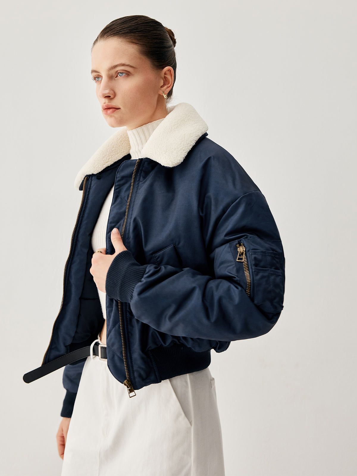 Sherpa Lined Patchwork Detachable Collar Jacket sold by COMMENSE product image thumbnail 2